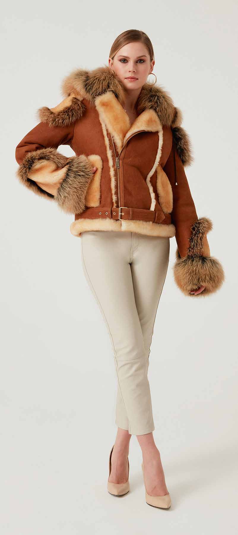 PEACOAT Fox Fur Detailed Lambskin Coat